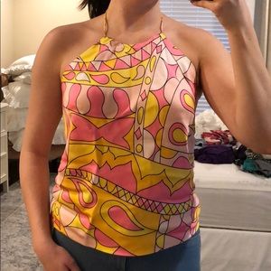 Backless silk halter top